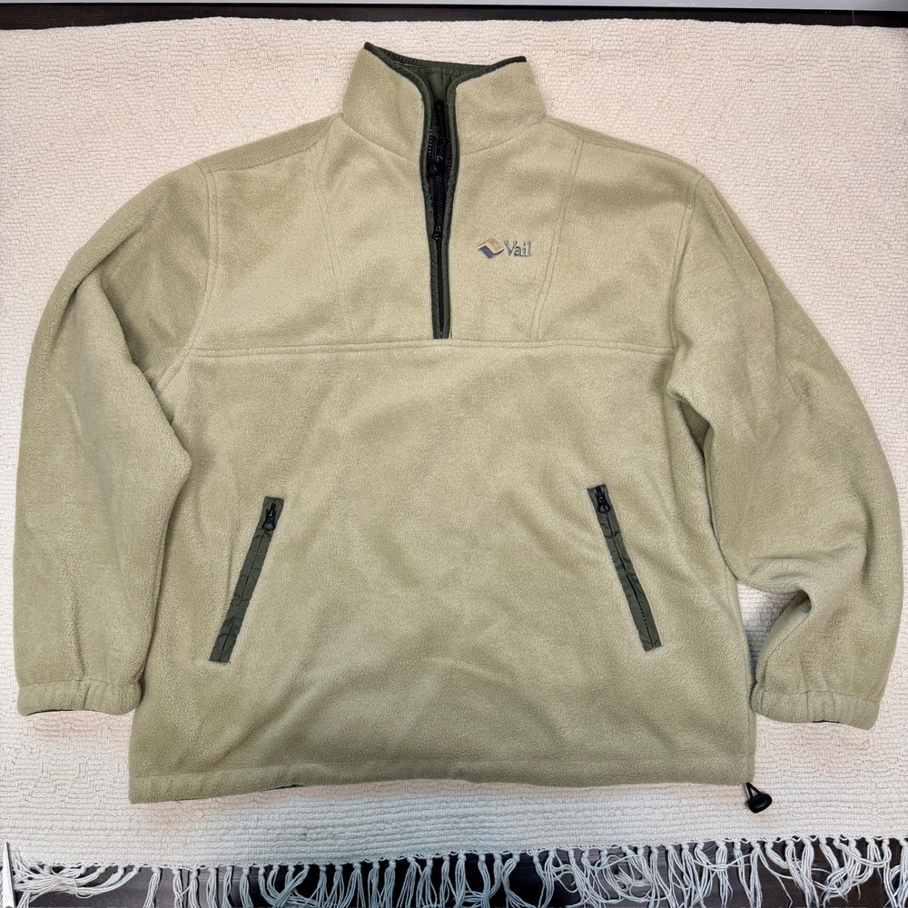 C-A-L-S Vail Reversible Fleece Windbreaker Jacket Mens XL Beige Olive Green